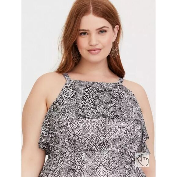 Torrid Black & White Ikat Chiffon Maxi Dress sz 3 - Picture 2 of 11